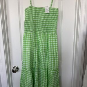 J. Crew Green Gingham Smocked Maxi Dress